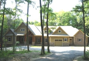 Custom-Built Home, Hamilton County, IN: Gabled Roof, Oak / Stone Columns, Wooded Lot; Madison Custom Homes Inc., Fishers / Geist, Indiana