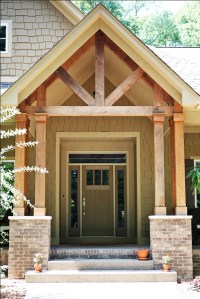 Custom Home Front Porch: Two Stained Wood Double Columns; Madison Custom Homes Inc., Indianapolis, Indiana