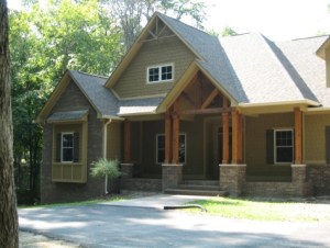 Custom Home, Custom Home Exterior Entrance, Stained Wood Columns, Front Porch; Madison Custom Homes Inc., Indianapolis