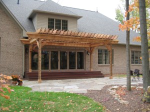 Luxury Home, Brick Exterior, Oak Gable-Covered, Natural Stone Tile Patio, Wooded Backyard - Madison Custom Homes, Inc., Indianapolis, Central Indiana