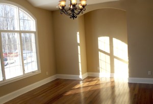 Luxury Home Dining Room, Wrought Iron Chandelier, Hardwood Floor - Madison Custom Homes Inc., Indianapolis, Central Indiana