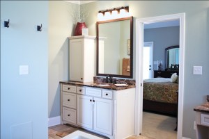 Custom-Built Home Bathroom: Recessed Sink, Under-Counter Storage, Granite Counter, Luxury Home Builder, Indianapolis, Indiana, Madison Custom Homes Inc.
