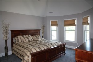 Luxury Home Master Bedroom, Curved Exterior Wall, Lighted Ceiling Fan
