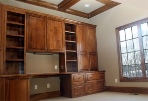 Home Office: Custom Built Wall Unit / Desk, Wood Accented Ceiling, Luxury Homes Built, Indianapolis, Central Indiana, Madison Custom Homes Inc.