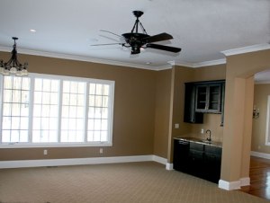 Family Room, Built-In Wet Bar / Cabinet, Ceiling Fan, Chandelier, Large Bay Windows, Custom Luxury Homes, Indianapolis, Central Indiana, Madison Custom Homes Inc.