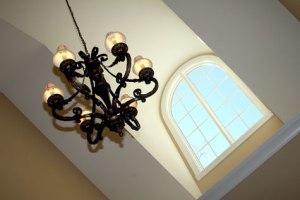 Luxury Home Foyer: Design Detail, Wrought Iron Chandelier, Skylight; Luxury Homes Built to Your Specifications; Indianapolis, Indiana - Madison Custom Homes Inc.