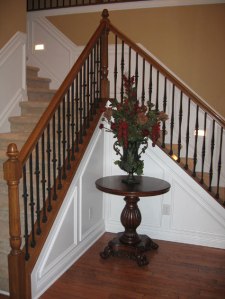 Design Details, Double Staircase, Custom-Built Railing, Runner Lights; Custom Homes Built to Specification, Indianapolis, Central Indiana