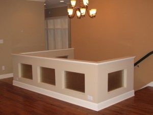 Design Detail: Knee Wall Staircase Enclosure, Chandelier Lighting, Custom Home Builder, Indianapolis, Indiana