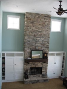 Luxury Home Great Room, 20 Foot Ceiling, Fan, Custom-Built Stone Fireplace, Built-In Cabinets / Shelving, Indianapolis, Indiana, Madison Custom Homes Inc.