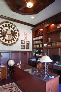 Luxury Home: Home Office, Custom Built Wall Unit, Desk, Book Shelves, Decorative Ceiling Beam / Molding, Madison Custom Homes, Inc., Indianapolis, Indiana