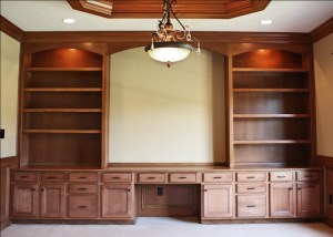 Luxury Home: Home Office, Custom Built Wall Unit, Desk, Book Shelves, Decorative Beam / Molding Ceiling, Madison Custom Homes, Inc., Indianapolis, Indiana