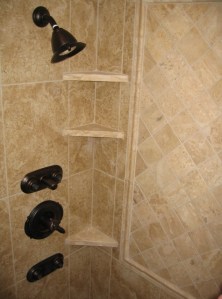 Master Bathroom, Walk-In Shower, Granite Tile, Built-In Toiletry Shelves, Indiana Luxury Home Builder, Indianapolis, Madison Custom Homes Inc.