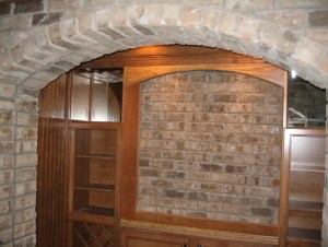 Luxury Home Noblesville: Basement, Custom-Built Wet Bar, Brick Wine Room, Custom-Built Oak Wine Racks, Indianapolis, Indiana