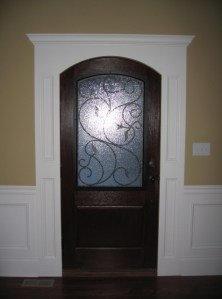Design Detail: Decorative Custom Mahogany Front Door, Hand-Crafted Glass Panel, Luxury Home Builder - Madison Custom Homes, Indianapolis, Indiana