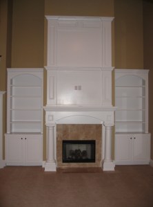 Luxury Home Great Room, Custom-Built Stone Tile Fireplace / Mantel, Built-In Bookcases, Carmel, Indiana - Madison Custom Homes