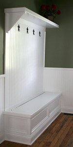 Transition / Mud Room, Custom-Built Storage Bench, Coat Hooks; Indianapolis, Carmel, Noblesville, Central Indiana - Madison Custom Homes Inc.