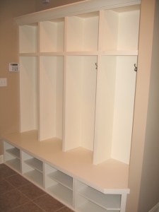 Transition / Mud Room, Custom-Built Coat Storage Cabinet, Cubby Holes; Indianapolis, Indiana - Madison Custom Homes Inc.